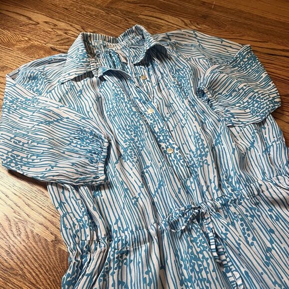 Vix by Paula Hermanny Women's Sz S Swim Cover-up Blue Drawstring Pockets Button - Picture 2 of 13